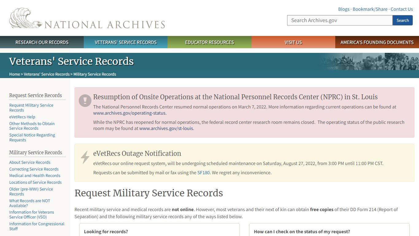 Request Military Service Records | National Archives