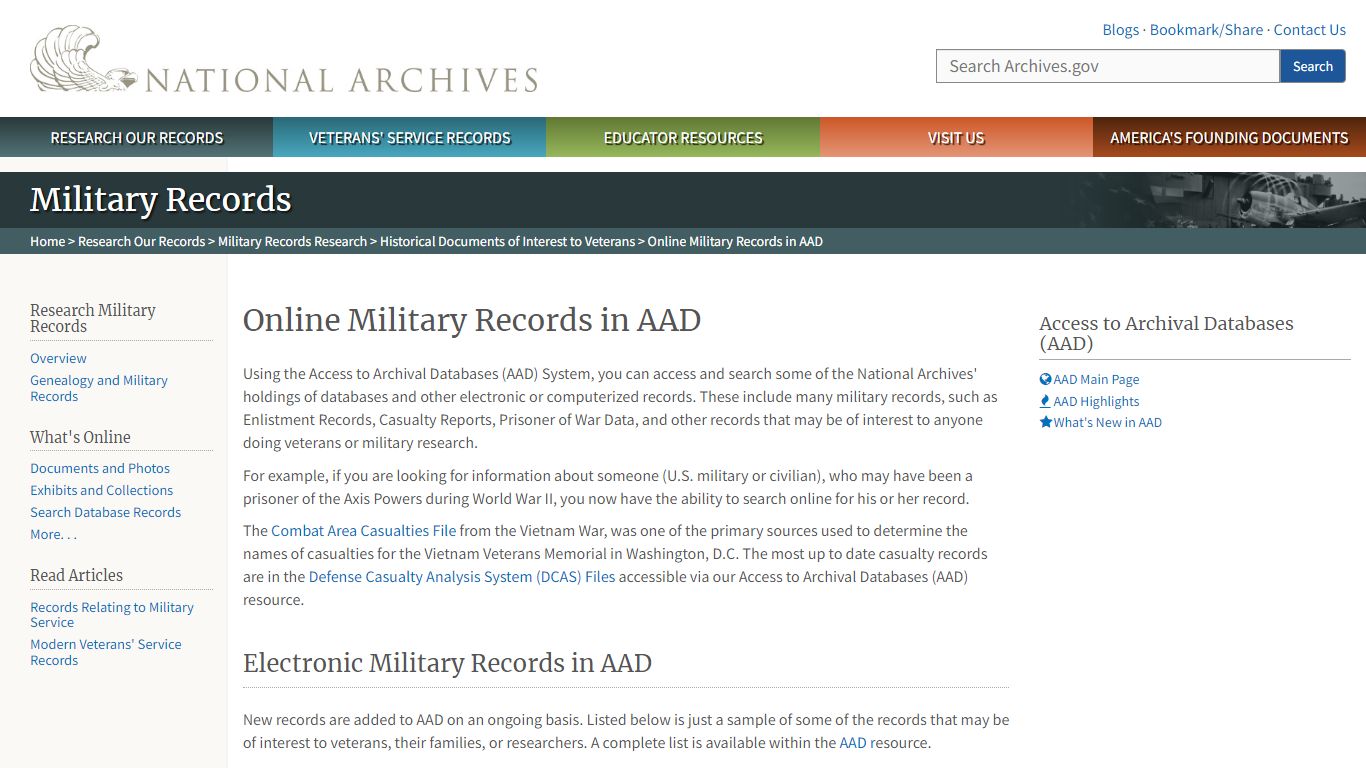 Online Military Records in AAD | National Archives